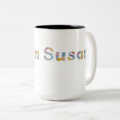 Jouw naam in akkerblokletters / Susan Two-Tone Tweekleurige Koffiemok (Voorkant rechts)