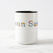 Jouw naam in akkerblokletters / Susan Two-Tone Tweekleurige Koffiemok (Center)