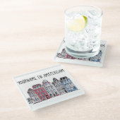 Jouw naam in Amsterdam Waterfront Damrak-gebouwen Glazen Onderzetter (Schuin)