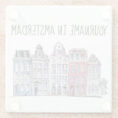 Jouw naam in Amsterdam Waterfront Damrak-gebouwen Glazen Onderzetter (Achterkant)