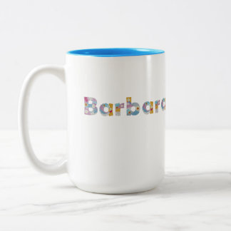 Jouw naam in artsy florale letters / Barbara Two-T Tweekleurige Koffiemok