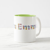 Jouw naam in artsy florale letters / Emma Tweekleurige Koffiemok (Voorkant rechts)