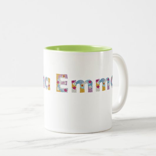 Jouw naam in artsy florale letters / Emma Tweekleurige Koffiemok (Voorkant rechts)