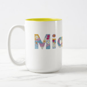 Jouw naam in artsy florale letters / Mia Tweekleurige Koffiemok