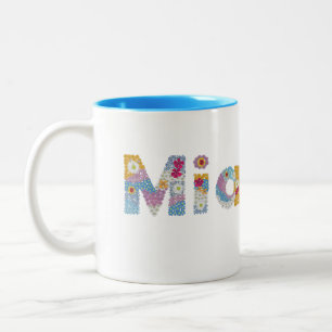 Jouw naam in artsy florale letters / Mia Tweekleurige Koffiemok