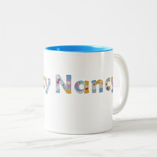 Jouw naam in artsy florale letters / Nancy Tweekleurige Koffiemok (Voorkant rechts)