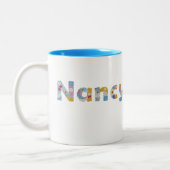 Jouw naam in artsy florale letters / Nancy Tweekleurige Koffiemok (Links)
