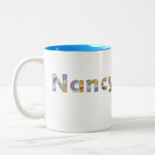 Jouw naam in artsy florale letters / Nancy Tweekleurige Koffiemok