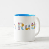 Jouw naam in artsy florale letters / Ruth Tweekleurige Koffiemok (Voorkant rechts)