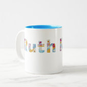 Jouw naam in artsy florale letters / Ruth Tweekleurige Koffiemok (Voorkant links)