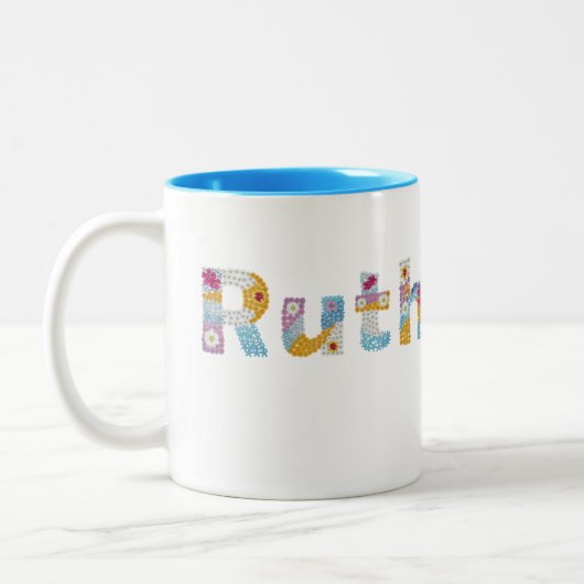 Jouw naam in artsy florale letters / Ruth Tweekleurige Koffiemok (Links)