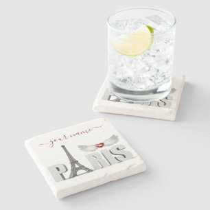 Jouw naam in de giffeltoren in Parijs: Heart Angel Stenen Onderzetter