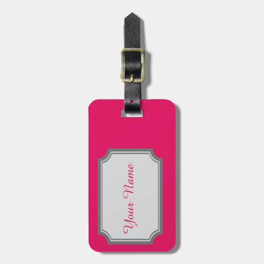 jouw naam in frambozenkleur bagagelabel (Voorkant verticaal)