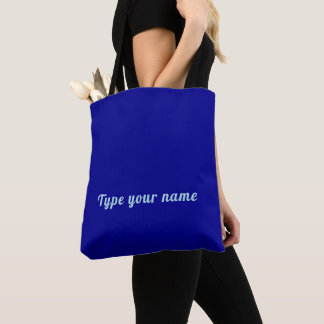 Jouw naam in lichtblauw lettertype op gewoon blauw tote bag