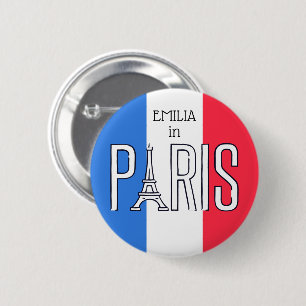 [jouw naam] in Parijs — Eiffeltoren typografie Ronde Button 5,7 Cm