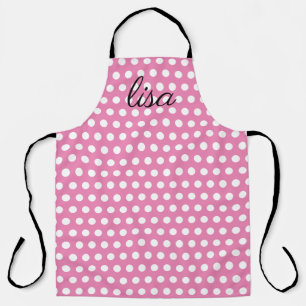 jouw naam in roze en witte stippen trendy motief schort