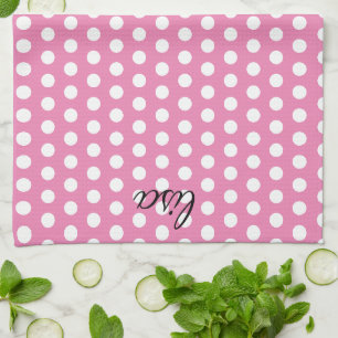jouw naam in roze en witte stippen trendy motief theedoek