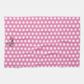 jouw naam in roze en witte stippen trendy motief theedoek (Horizontaal)