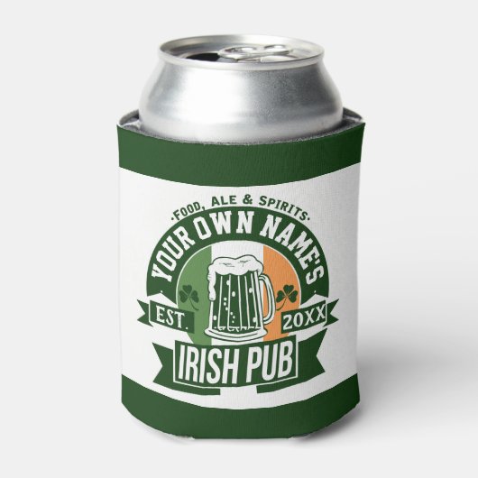 JOUW NAAM Irish Pub | Funny St Patrick's Day Party Blikjeskoeler (Blikje Voorkant)