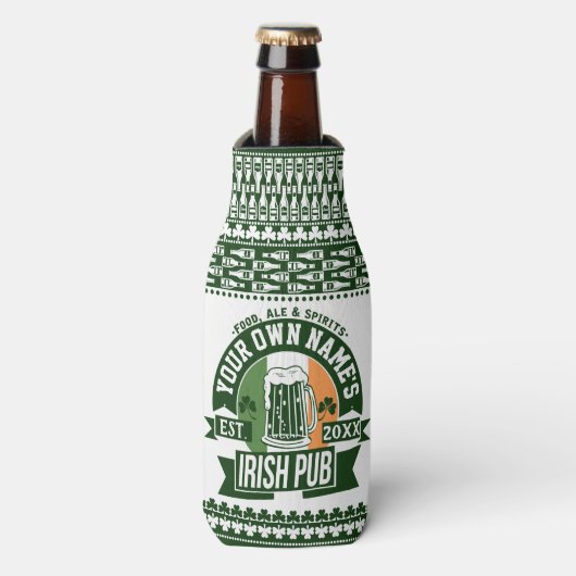 Jouw naam Irish Pub | Gepersonaliseerde Ierse bier Flesjeskoeler (Fles Voorkant)