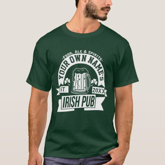 Jouw naam Irish Pub | Gepersonaliseerde St. Pat-da T-shirt (Voorkant)