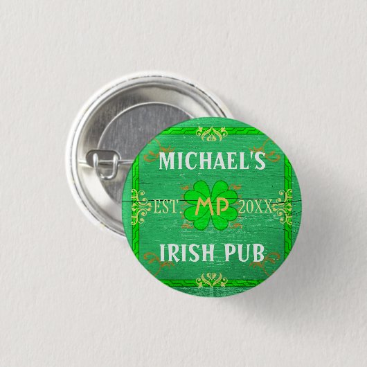  Jouw naam Irish Pub Green Ronde Button 3,2 Cm (Voorkant /achterkant)