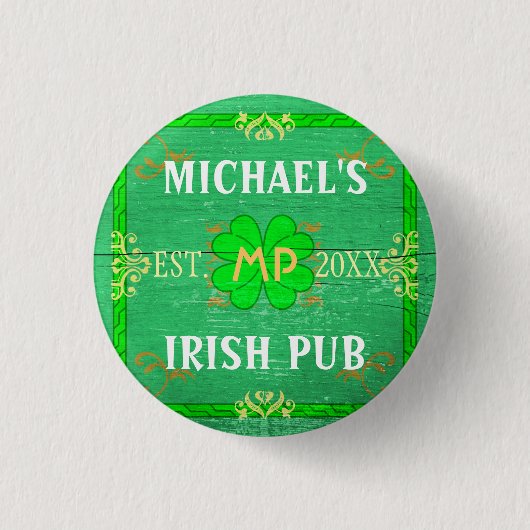 Jouw naam Irish Pub Green Ronde Button 3,2 Cm (Voorkant)