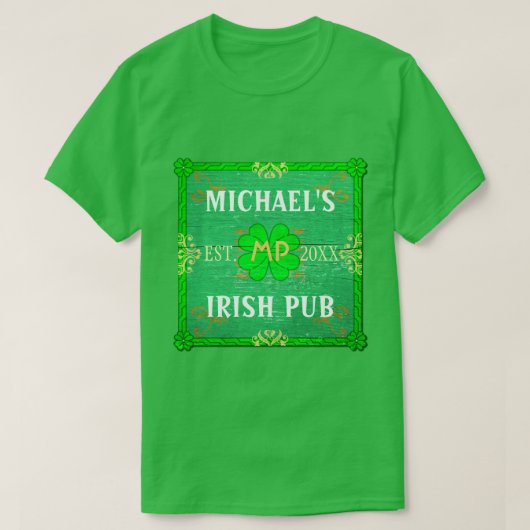 Jouw naam Irish Pub Green T-shirt (Design voorkant)