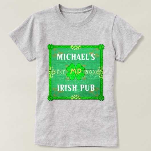 Jouw naam Irish Pub Green T-shirt (Design voorkant)