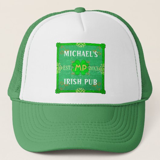  Jouw naam Irish Pub Green Trucker Pet (Voorkant)