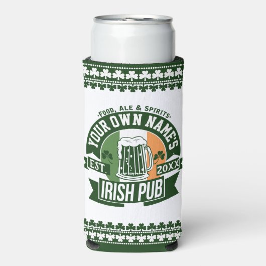 Jouw naam Irish Pub | Monogram Ierse bar Seltzer Blikjeskoeler (Seltzer Voorkant)