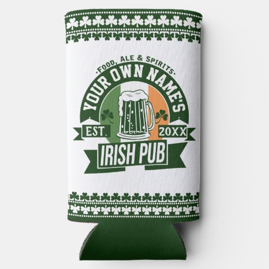 Jouw naam Irish Pub | Monogram Ierse bar Seltzer Blikjeskoeler (Achterkant)