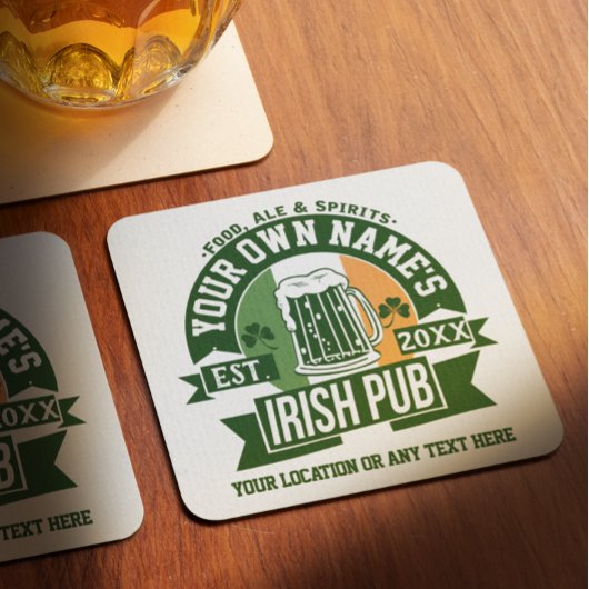 Jouw naam Irish Pub | Speciale pleisterdag Kartonnen Onderzetters