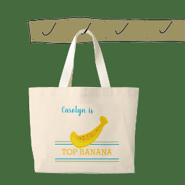 Jouw naam is, TOP BANANA, leuk, strepen, winkelen Grote Tote Bag