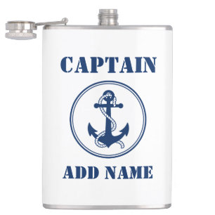 jouw naam Kapitein Flask Anchor & Rope White Heupfles