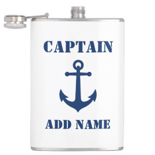jouw naam Kapitein Flask  Anchor White Heupfles
