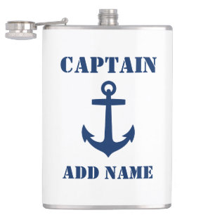 jouw naam Kapitein Flask Anchor White Heupfles