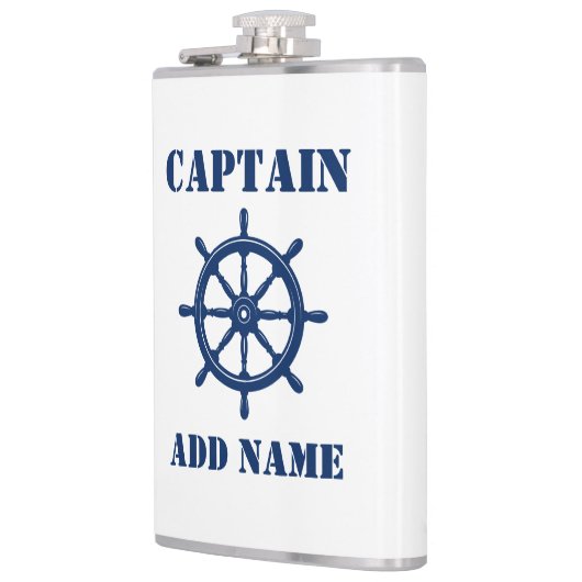 Jouw naam Kapitein Flask Schepen Wiel Helm Heupfles (Links)