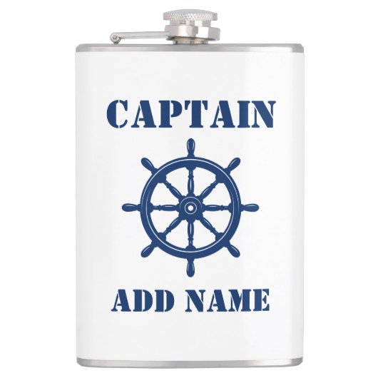 Jouw naam Kapitein Flask Schepen Wiel Helm Heupfles (Voorkant)