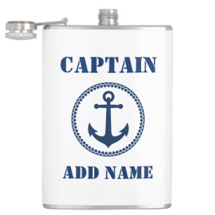 jouw naam Kapitein Flask Zee Anchor White Heupfles