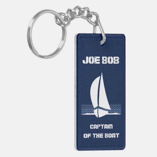(Jouw naam) Kapitein van de boot Sleutelhanger (Voorkant Links)