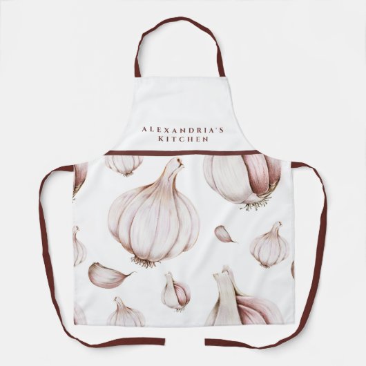 Jouw naam + keuken | White garlic Pattern Schort (Voorkant)
