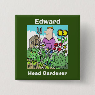 Jouw naam Keuze. Head Gardener Vierkante Button 5,1 Cm