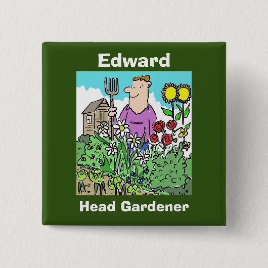 Jouw naam Keuze. Head Gardener Vierkante Button 5,1 Cm (Voorkant)