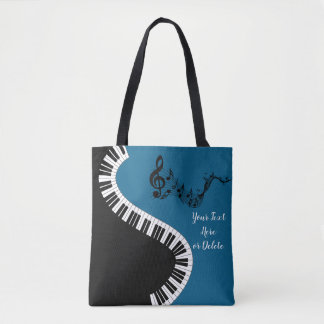Jouw naam/kleur Blauw Treble Clef Piano Keys Muzie Tote Bag