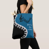 Jouw naam/kleur Blauw Treble Clef Piano Keys Muzie Tote Bag (Dichtbij)