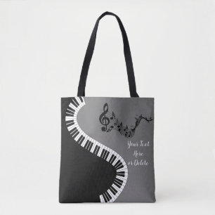 jouw naam/Kleur grijs Treble Clef Piano Keys Muzie Tote Bag