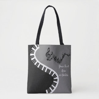 Jouw naam/Kleur grijs Treble Clef Piano Keys Muzie Tote Bag