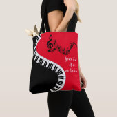 Jouw naam/kleur rode, vervormbare Clef Piano Keys Tote Bag (Dichtbij)