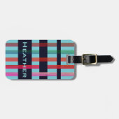 Jouw naam & Kleurrijke Weaving Stripes op Soft Blu Bagagelabel (Voorkant horizontaal)